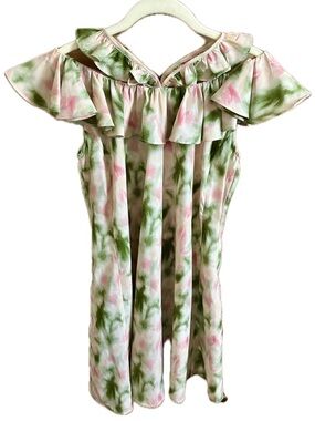 Ruffle Cold-Shoulder Mini Dress in Pink & Green